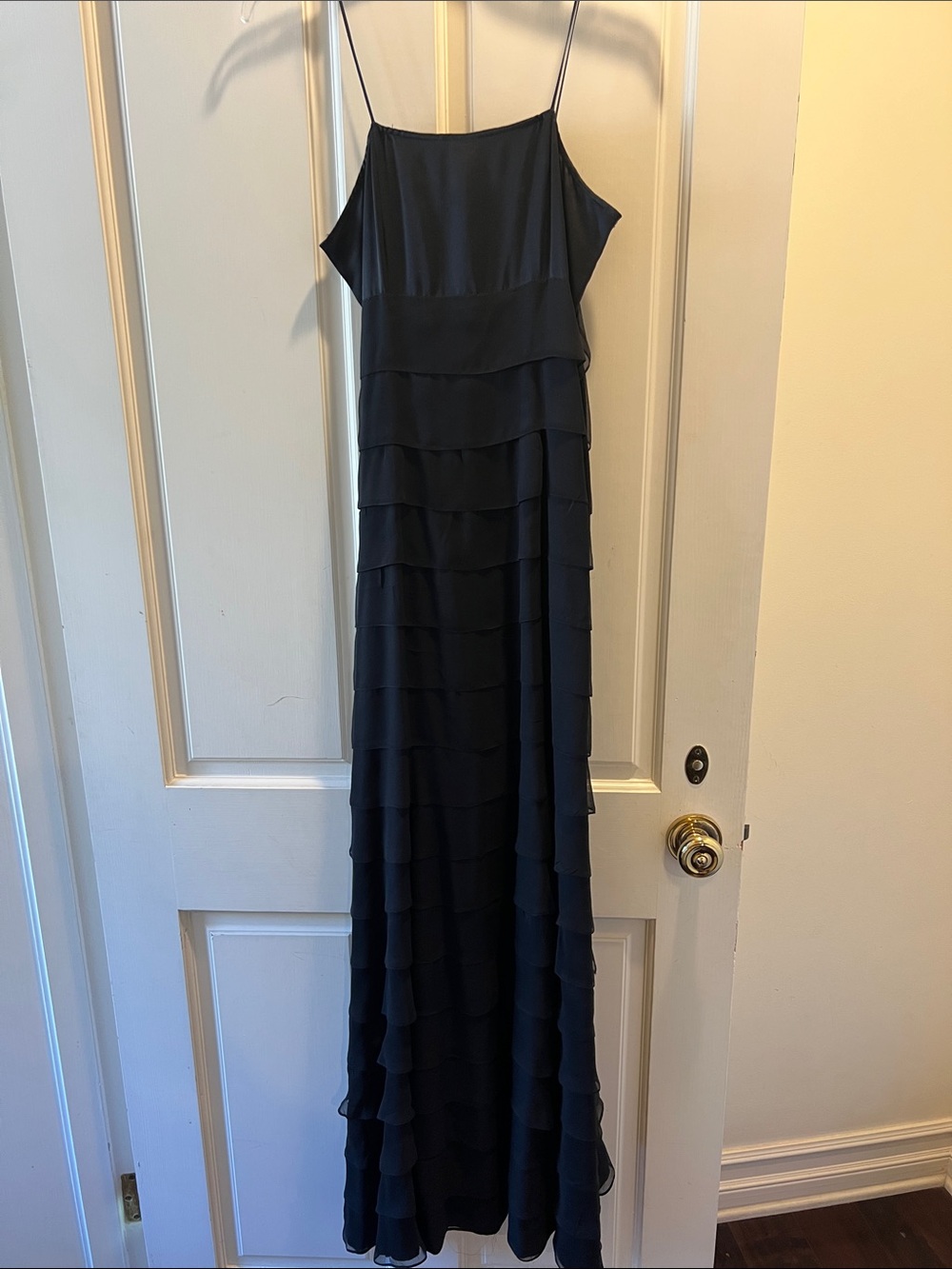 Elegant Black Tiered Maxi Dress with Spaghetti Straps
